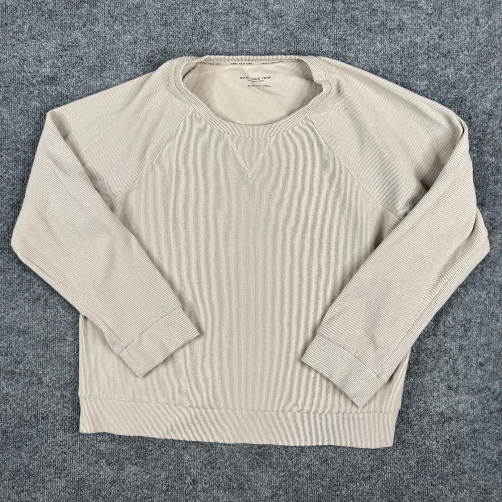 Marc New York Sweatshirt Mens XL Beige Ribbed Raglan Sleeve Crewneck Pullover